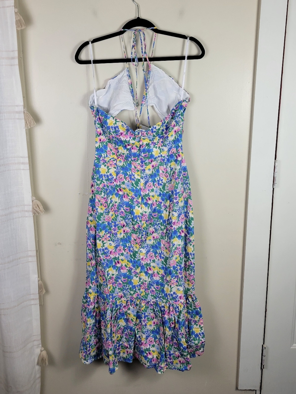 Lulus Stun The Scene Blue Multi Floral Print Drawstring Halter Midi Dress - Picture 6 of 10